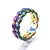 304 Stainless Steel Oval Beaded Cuff Ring RJEW-N038-080-4