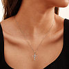 Rhodium Plated 925 Sterling Silver Knot Cross Pendant Necklaces for Women NJEW-F323-03P-2