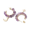 Moon & Star Natural Mixed Gemstone Chip Dangle Half Hoop Earrings EJEW-JE05900-5