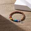 Natural Wood & Gemstone Round Beaded Stretch Bracelet with Alloy Tree Charm BJEW-JB08100-5