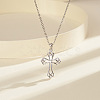 Rhodium Plated 925 Sterling Silver Pave Clear Cubic Zirconia Knot Cross Pendant Necklaces for Women NJEW-F323-02P-2