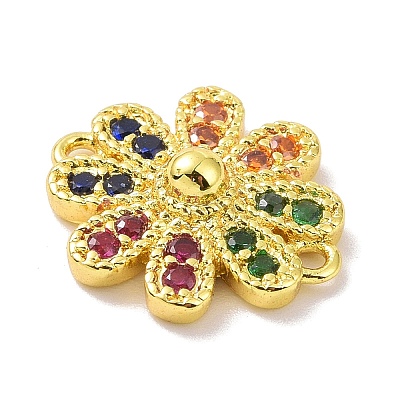 Real 18K Gold Plated Brass Micro Pave Cubic Zirconia Connector Charms KK-L209-050G-01-1