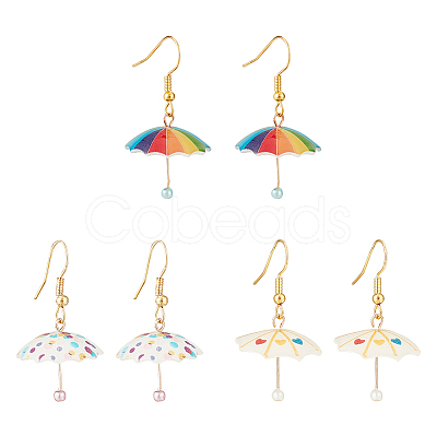 ANATTASOUL 3 Pairs 3 Colors 3D Umbrella Acrylic Dangle Earrings EJEW-AN0002-97-1