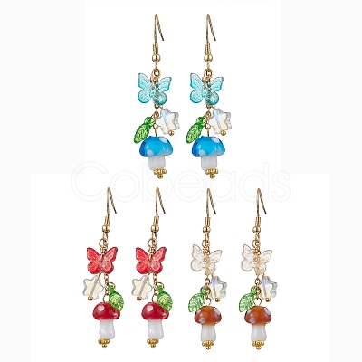 304 Stainless Steel Butterfly & Mushroom Dangle Earrings for Women EJEW-JE06235-1