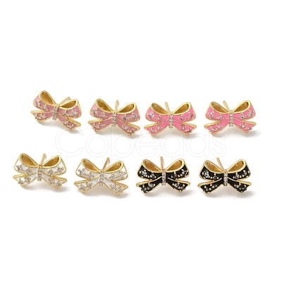 Bowknot Brass Stud Earrings EJEW-R162-05G-1