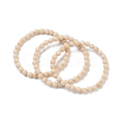 Natural Fossil Bead Stretch Bracelets X-BJEW-K212-A-015-1