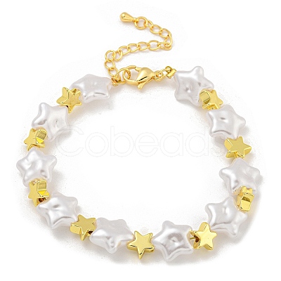 Rack Plating Brass and ABS Imitation Pearl Bracelets BJEW-B106-14G-1