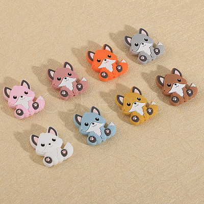 CHGCRAFT 16Pcs 8 Colors Fox Food Grade Eco-Friendly Silicone Beads SIL-CA0003-08-1