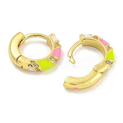 Rack Plating Brass Micro Pave Clear Cubic Zirconia & Enamel Hoop Earrings for Women EJEW-G410-53G-1