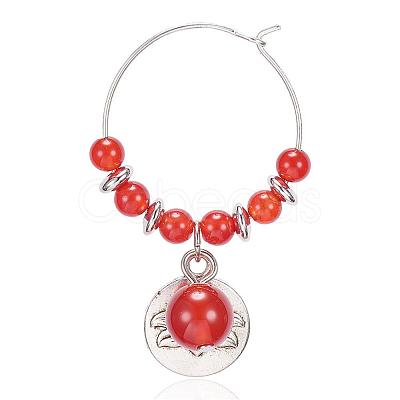 Natural Carnelian Wine Glass Charms AJEW-JO00154-03-1