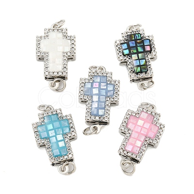 Rack Plating Brass Micro Pave Cubic Zirconia & Shell & Enamel Box Clasps KK-S373-06P-1