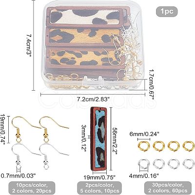 Olycraft DIY Rectangle with Leopard Print Pendant Drop Earring Making Kit DIY-OC0008-38A-1