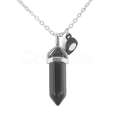 2Pcs 2 Style Natural Black Obsidian & White Jade Bullet Pendant Necklaces Set NJEW-TA00095-02-1