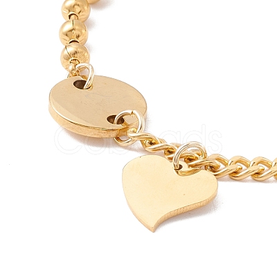 PVD Vacuum Plating Flat Round and Heart Charm Bracelet with 304 Stainless Steel Chains for Women STAS-P304-11G-1