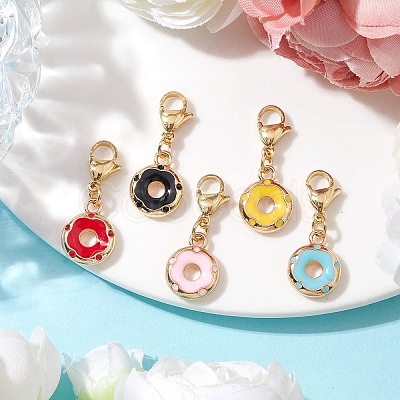 Donut Alloy Enamel Pendant Decorations HJEW-JM01913-1