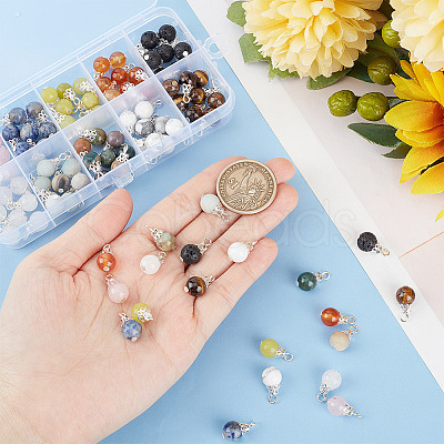 100Pcs 10 Styles Natural Mixed Gemstone Pendants PALLOY-GO00003-1