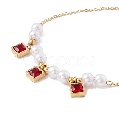 Square Cubic Zirconia Charm Bracelet with Acrylic Pearl BJEW-F396-20G-03-1