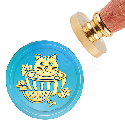 Brass Wax Seal Stamp with Handle AJEW-WH0184-0286-1