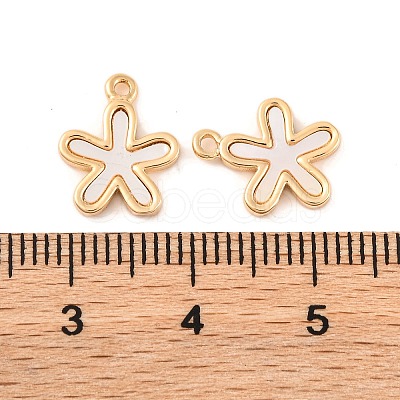 Brass Pave Natural Freshwater Shell Flower Charms KK-S389-04G-1