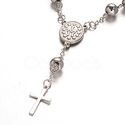 Tarnish Resistant Rosary Bead Bracelets with Cross X-BJEW-E282-01P-1