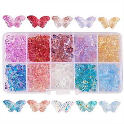 200Pcs 10 Style Transparent Spray Painted Glass Beads GLAA-SZ0001-81-1