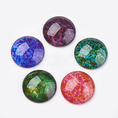 Transparent Spray Painted Glass Cabochons X-DGLA-R020-25mm-M-1