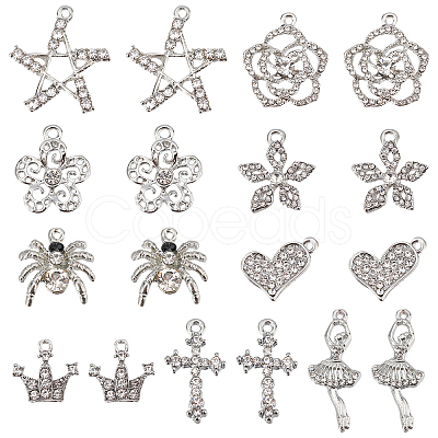 SUPERFINDINGS 36Pcs 9 Styles Alloy Rhinestone Pendants ALRI-FH0001-09-1