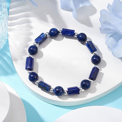 Natural Lapis Lazuli Round Beaded Stretch Bracelets for Women BJEW-JB11137-02-1