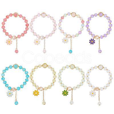 ANATTASOUL 8Pcs 8 Colors Glass Round Beaded Stretch Bracelets Set BJEW-AN0001-75-1