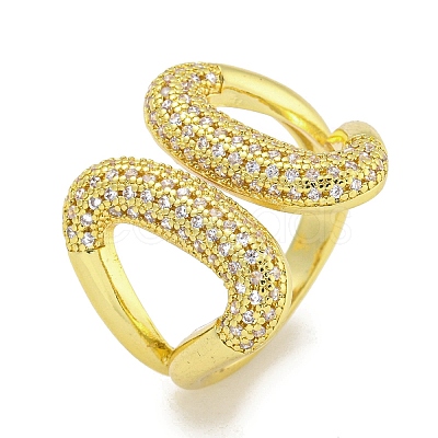 Rack Plating Brass Micro Pave Cubic Zirconia Teardrop Open Cuff Rings for Women RJEW-I104-01G-1