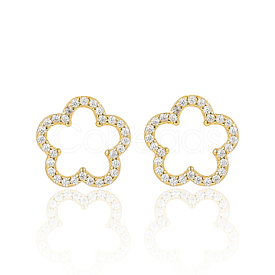 Sweet and Cute Silver Earrings with Zirconia Flower Design QK5383-1-1