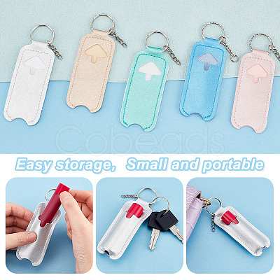 WADORN 5Pcs 5 Colors Portable PU Imitation Leather Chapstick Keychain Holder AJEW-WR0001-37-1