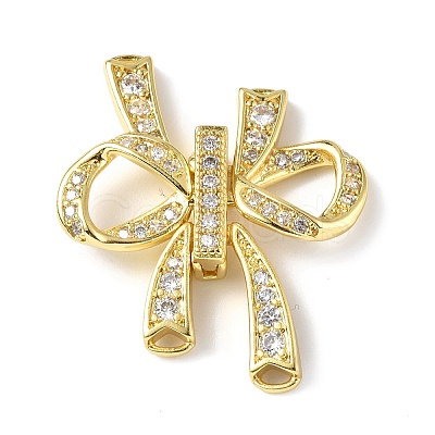 Rack Plating Brass Micro Pave Clear Cubic Zirconia Fold Over Clasps KK-G448-02G-1