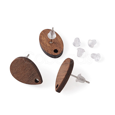 Coconut Brown Wood Stud Earring Findings EJEW-TA0010-06P-1