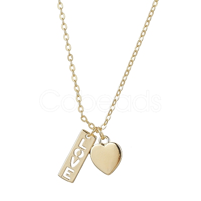 Valentine's Day Brass Heart and Rectangle with Word Love Pendant Necklace NJEW-JN04700-1