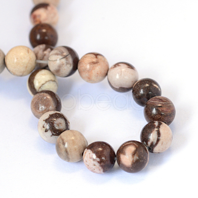 Natural Zebra Jasper Round Bead Strands X-G-E334-8mm-12-1