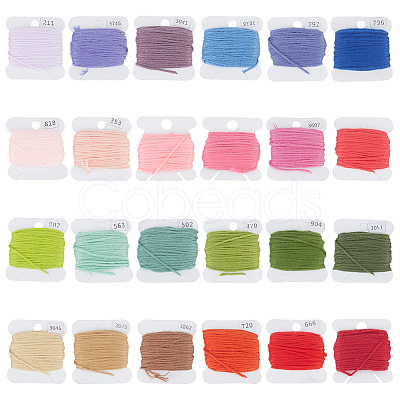 PandaHall Elite 24 Cards 24 Colors 6-Ply Polyester Embroidery Floss OCOR-PH0002-04A-1