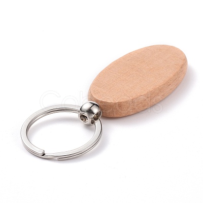 Natural Wood Keychain HJEW-P008-01-1