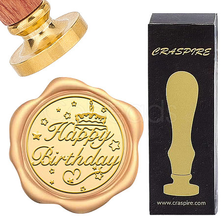 Brass Wax Seal Stamp with Rosewood Handle AJEW-WH0412-0262-1