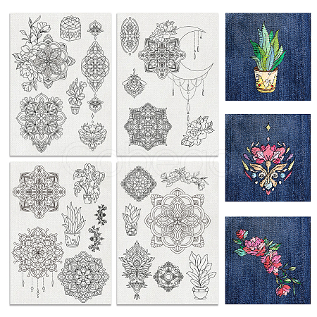 4 Sheets 11.6x8.2 Inch Stick and Stitch Embroidery Patterns DIY-WH0455-167-1