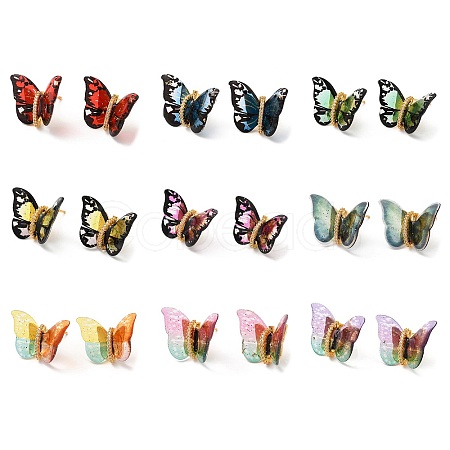 Film Butterfly Stud Earrings with Cubic Zirconia KK-K375-01G-1