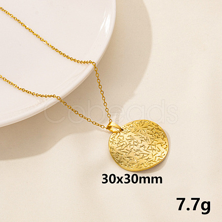 Vintage Stainless Steel Geometric Flat Round Pendant Necklace for Women AO1780-12-1