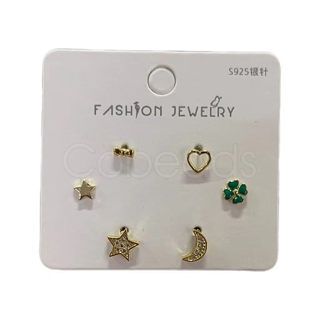 6 Pcs Brass Mirco Pave Clear Cubic Zirconia Ear Studs EJEW-S218-01G-06-1