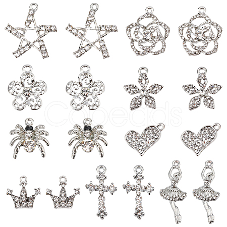 SUPERFINDINGS 36Pcs 9 Styles Alloy Rhinestone Pendants ALRI-FH0001-09-1