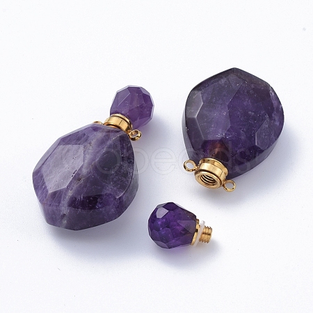 Faceted Natural Amethyst Openable Perfume Bottle Pendants G-E564-08C-G-1