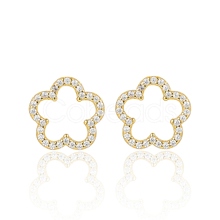 Sweet and Cute Silver Earrings with Zirconia Flower Design QK5383-1-1