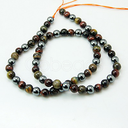 Natural Tiger Iron & Synthetic Hematite Beads Strands G-H1581-12mm-1