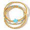 3Pcs Golden Luxury Brass Beaded Gothic Cross Ladies Elastic Bracelet Sets, Deep Sky Blue, 6-1/2 inch(16.5cm)