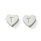 Tarnish Resistant 316L Surgical Stainless Steel Beads, Love Heart with Letter Bead, Stainless Steel Color, Letter T, 5.5x6.5x2.5mm, Hole: 1.4mm