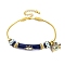 Brass European Bracelets, with Enamel Beads and Cubic Zirconia, Real 18K Gold Plated, Blue, 7-1/2 inch(19cm)